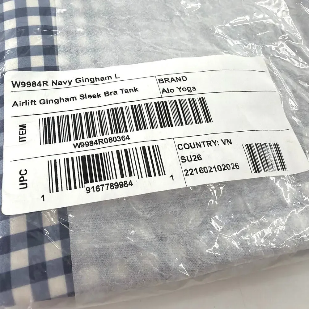 Alo Yoga Airlift Gingham Sleek Bra Tank Navy Size L